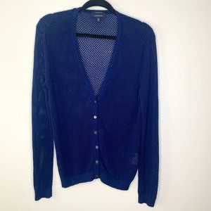 Lands End 100%‎ Supina Cotton Blue Mesh Cardigan Sz M